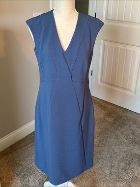 Brooks Brothers Dusty Blue V-Neck Midi Sheath Dress